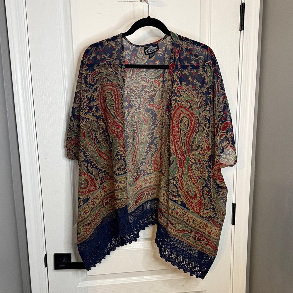 Angie Navy Paisley Kimono with Red and Green Motif